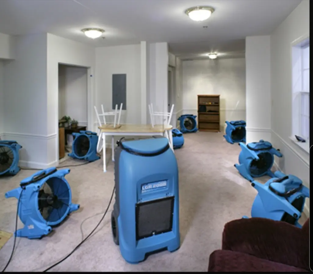 Air movers and dehumidifier setup for Water Damage Restoration in North Auburn